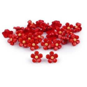 Gomb, 1,1cm - virág - piros - 1db