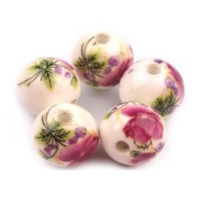 Porcelán gyöngy, 1cm - 1db - fehér-mályva