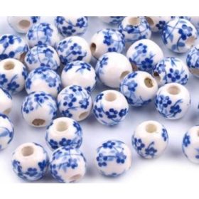 Porcelán gyöngy, 0,6cm - 1db - fehér-kék