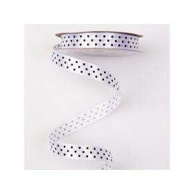 Pöttyös szatén szalag, 12mmx20m - fehér