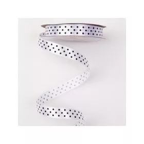 Pöttyös szatén szalag, 12mmx20m - fehér