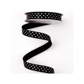 Pöttyös szatén szalag, 12mmx20m - fekete