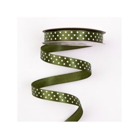 Pöttyös szatén szalag, 12mmx20m - olívazöld