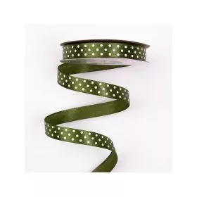 Pöttyös szatén szalag, 12mmx20m - olívazöld