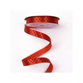 Pöttyös szatén szalag, 12mmx20m - piros