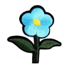 Vasalható folt, virág szárral, 3,8x4,3cm - kék - 1db