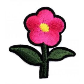 Vasalható folt, virág szárral, 3,8x4,3cm - pink - 1db