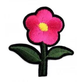 Vasalható folt, virág szárral, 3,8x4,3cm - pink - 1db
