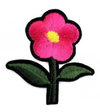 Vasalható folt, virág szárral, 3,8x4,3cm - pink - 1db