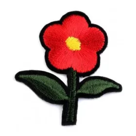 Vasalható folt, virág szárral, 3,8x4,3cm - piros - 1db