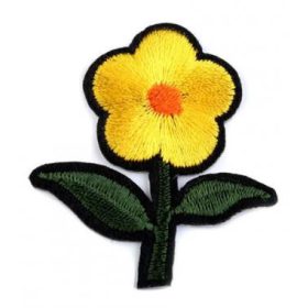 Vasalható folt, virág szárral, 3,8x4,3cm - sárga - 1db